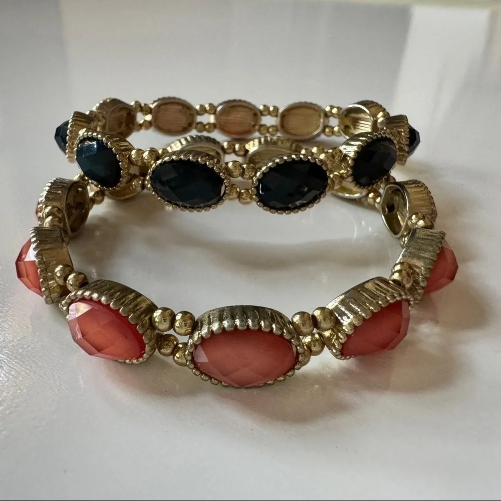 Charming Charlie - Elasticated Bracelets in Navy Blue and Coral
